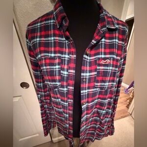 Hollister Red & Navy Plaid Button-Up Shirt